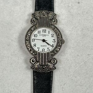 LA Express Watch Womens Marcasite Bezel Silver Tone Art Deco 25mm New Battery